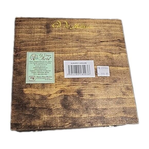 Ceramic Tile Top Wood Storage Trinket Jewelry Decor Rustic Box Mexico 6.5"x6.5" - Picture 9 of 9